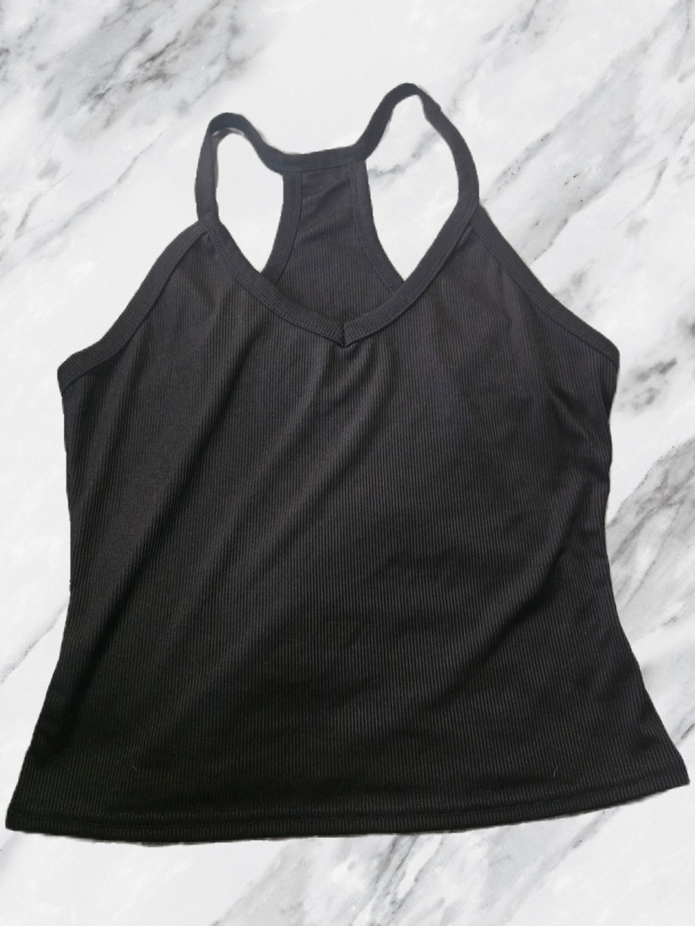 Women's Black Ribbed V-Neck Racerback Tank Top